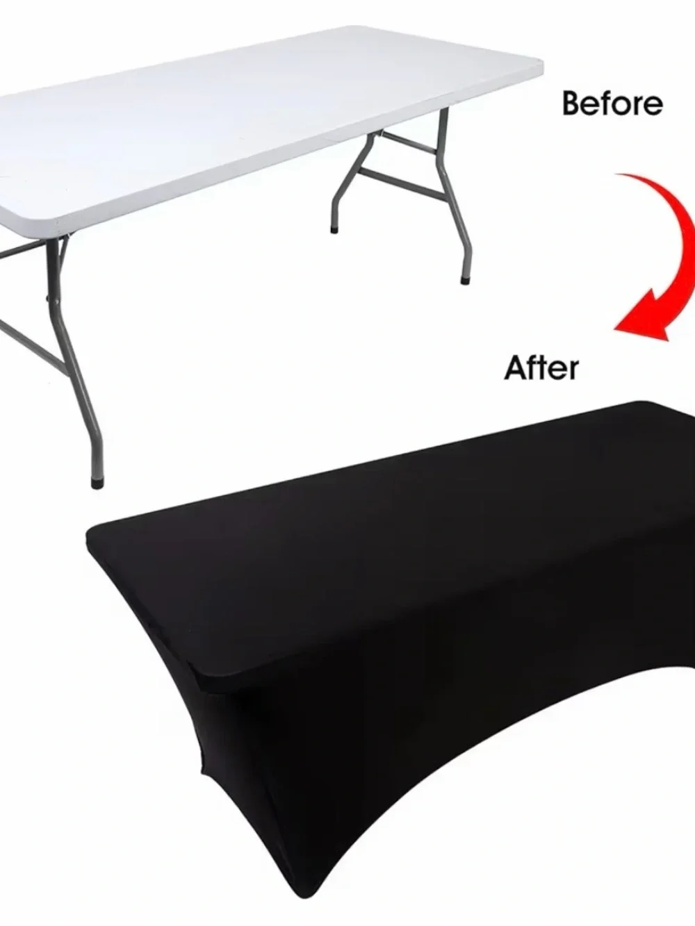 Set of 2: Stretch Table Cover for Folding Tables - Black